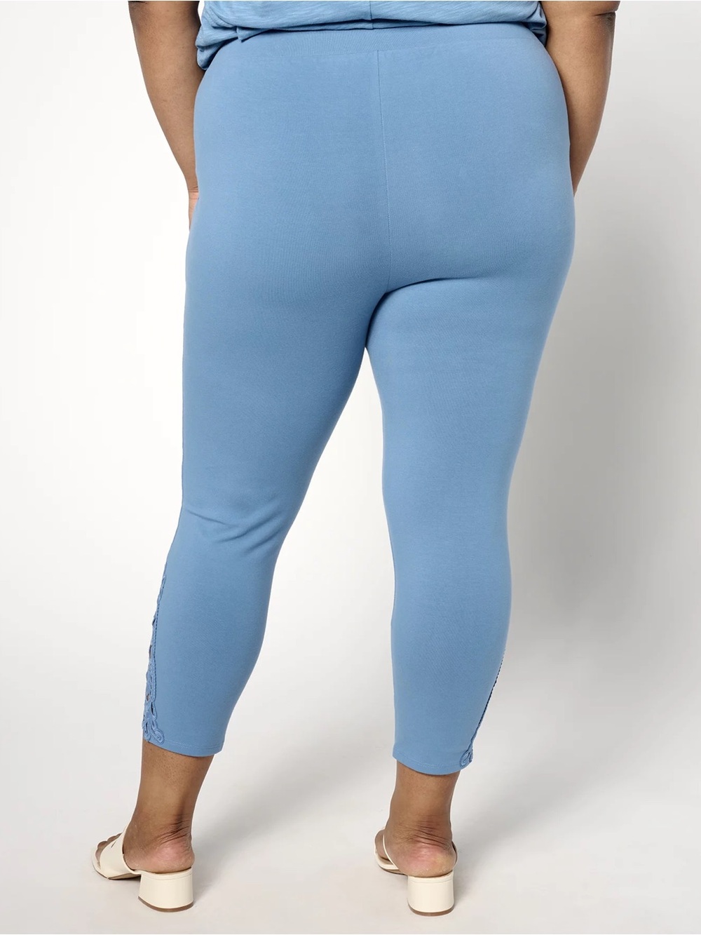 Denim & Co. Women 1X Blue Pockets Comfort Duo Stretch Legging With Lace Detail - Picture 3 of 14